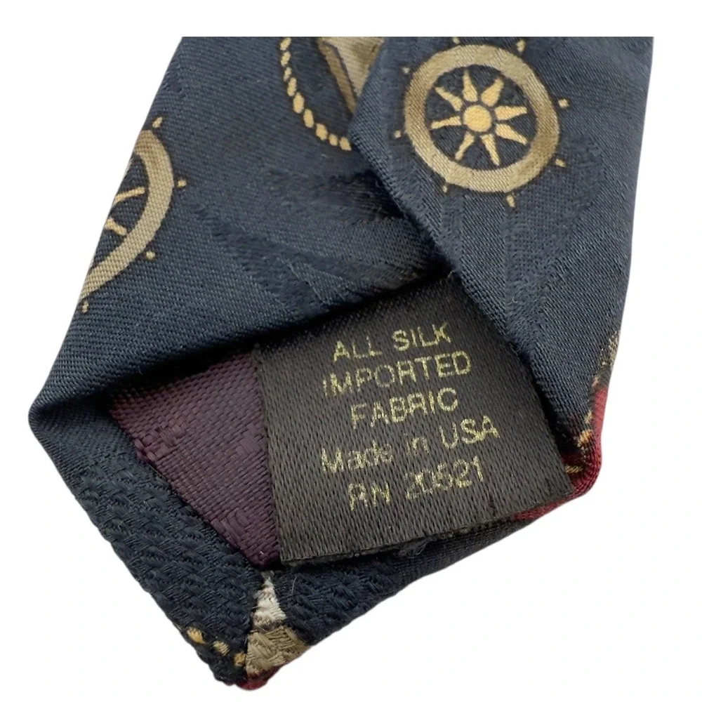 Vtg Stars Stripes Nautical Maritime Silk Tie Mens Anchor Life Ring Shipwheel USA